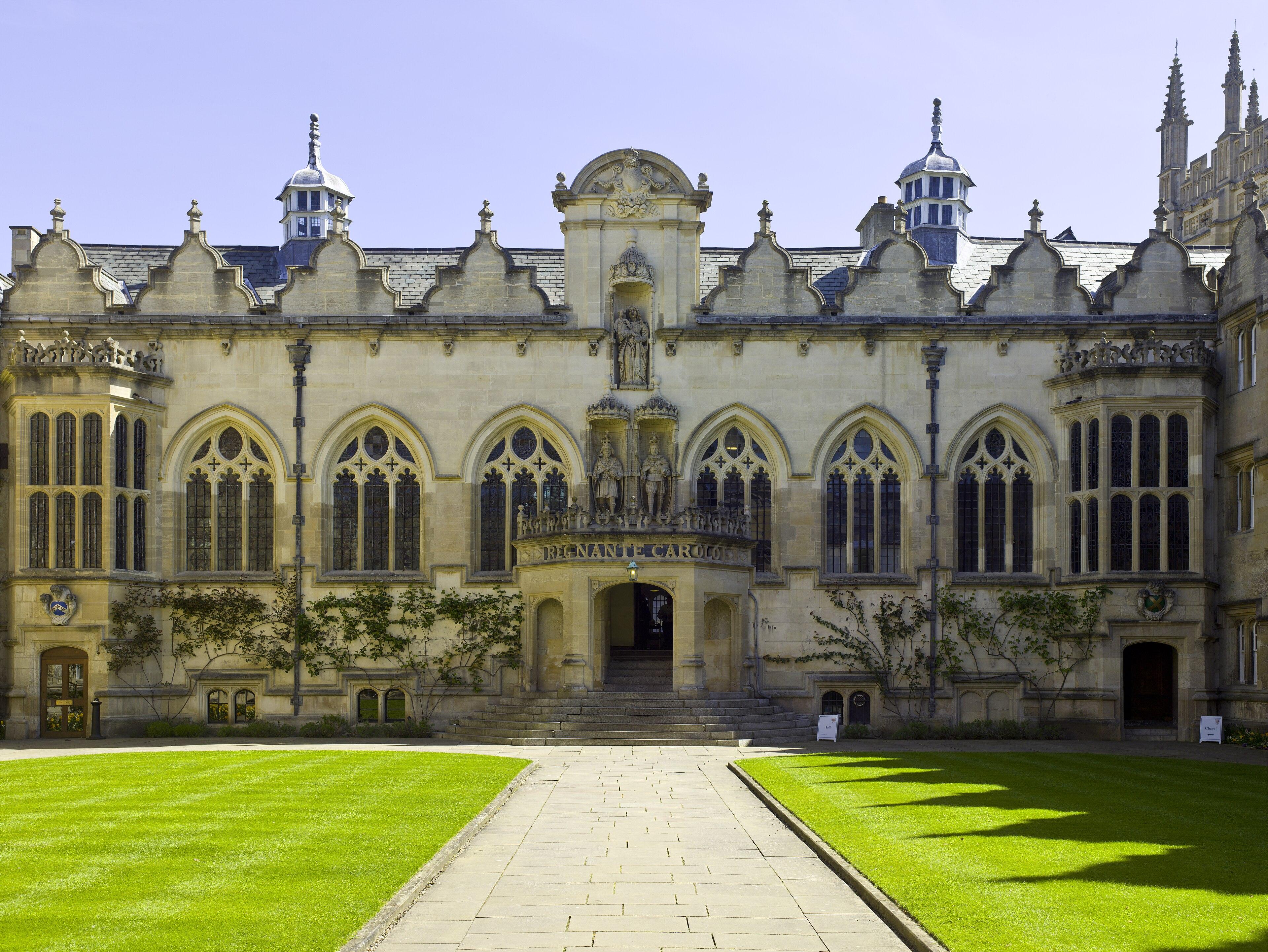 The First Quadrangle of Oriel College, Oxford, looking towards the Hall